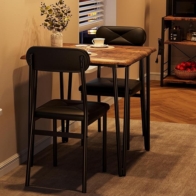 GarveeHome Dining Table Set for 2, Kitchen Table with Upholstered Chairs for Kitchen Room and Small Spaces (Vintage, Table with 2 Chairs)
