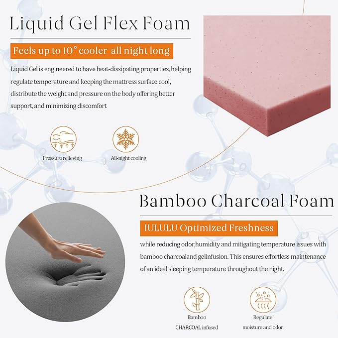 14" Cal King Mattress - Luxury 6 Premium Pressure Relieving Layers for Back Pain, Bamboo Charcoal Foam, 365 Night Trial, Made in USA CertiPUR-US Certified