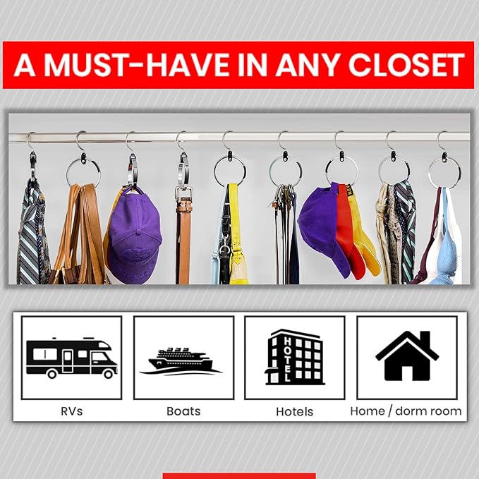 Multipurpose Closet Hangers- Tie and Belt Hanger for Closet- Great Space Saving Belt Organizer for Wardrobe - Ideal for Storing Belts, Ties, Scarfs, Baseball Hats, Purses & More- 1 Pack
