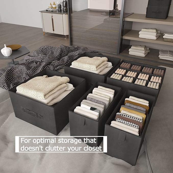 6-Shelves Hanging Closet Organizer with 5 Different Drawers, Foldable Closet Organizers and Storage for Wardrobe, Closet& RV, Clothes and Accessories Storage, Non-Woven Fabric, Black