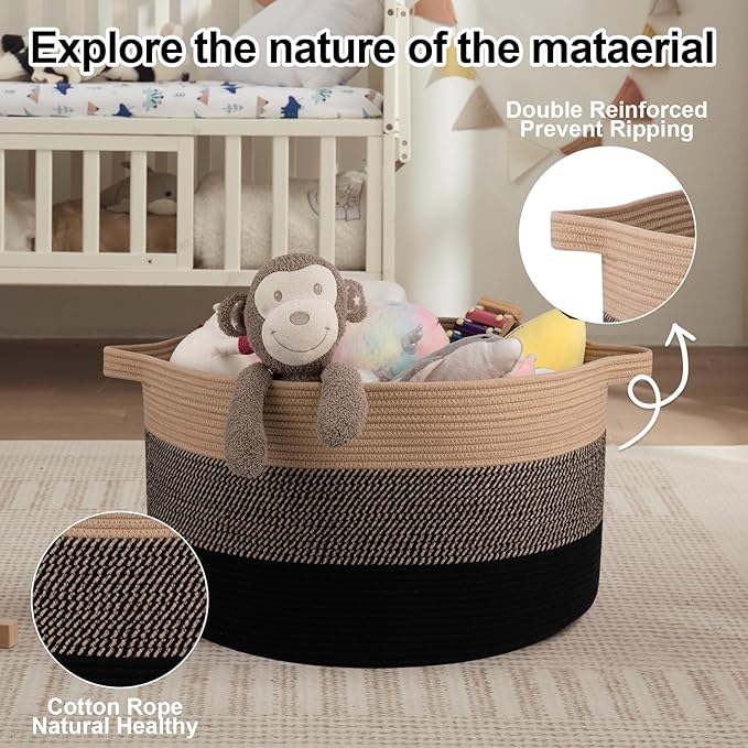 OIAHOMY Extra Large Storage Basket, 23" x 13" Woven Blanket Storage for Living Room, Round Laundry Basket for Pillow-Yellow and Black