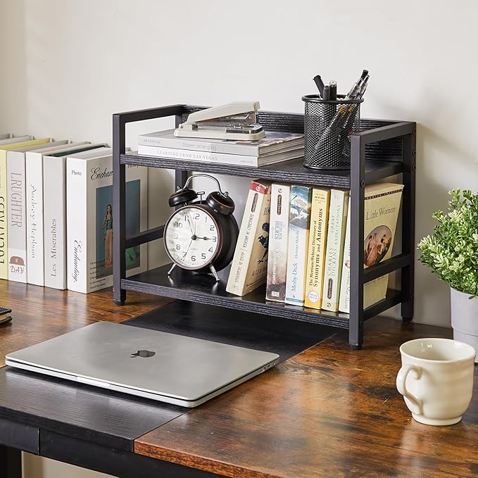 IBUYKE 2-Tier Spice Rack Industrial Counter Shelf Desktop Storage Organizer Standing Seasoning Rack for Countertop Kitchen Office Living Room Desktop Black UTLJ002B