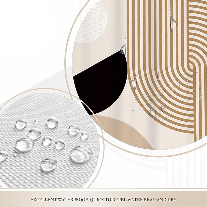 Glawry Mid Century Boho Shower Curtain Abstract Beige Stripe Geometry Arch Simple Minimalist Geometric Bathroom Modern Aesthetic 60Wx72L Inches Bath Accessories Art Home Decor Fabric 12 Pack Hook