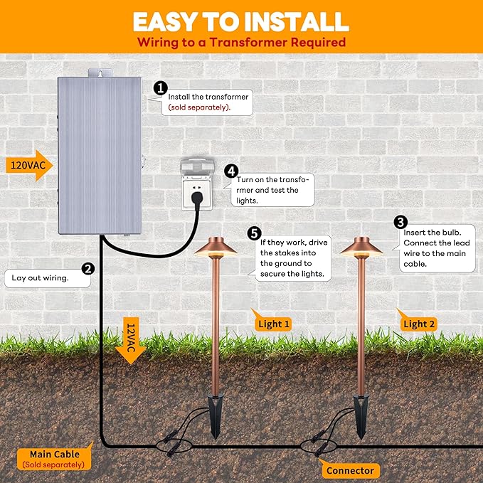 Low Voltage Landscape Path Light Solid Brass, 3 Color Temp Selectable LED Driveway Lights Waterproof, Hat Shaped 12V Wired Copper for Walkway Garden with 3W 270LM G4 Bulb (12 Pack)