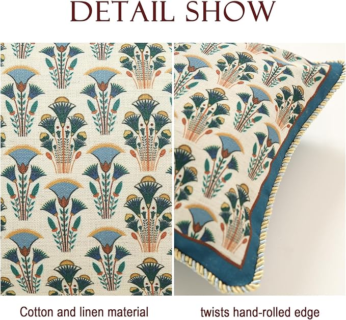 patdrea Designer Rectangle Throw Pillow Covers Set of 2,Rustic Vintage Blue Linen with Floral Pattern Pillow Cover,Decorative Lumbar Pillowcases Cushion for Bed Living Room Outdoor Car,12"x20"