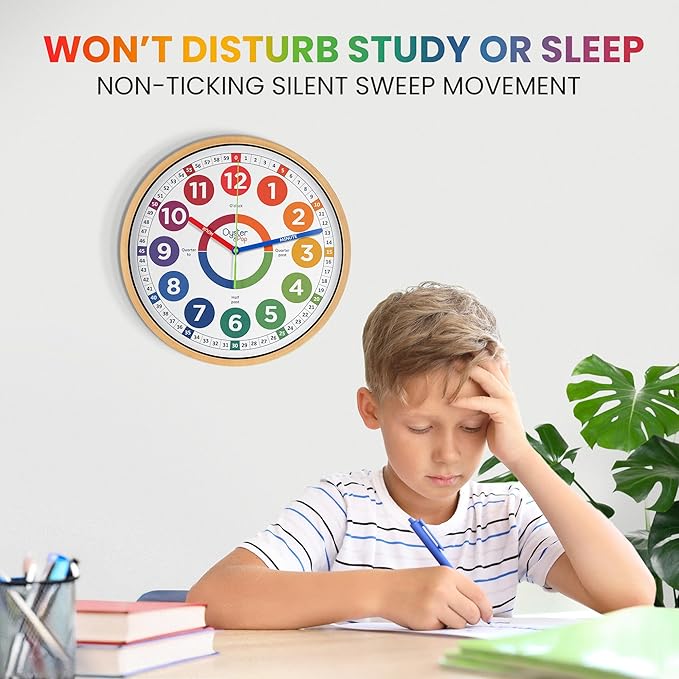Oyster&Pop Extra Large Learning Clock for Kids - 14 Inch Silent Analog Classroom Clock - Kids Room Decor - Makes Teaching Time Easy