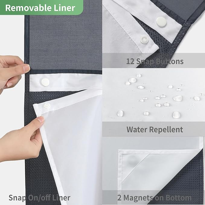 Navy No Hook Shower Curtain with Snap-in Fabric Liner Set,Waffle Weave Shower Curtains for Bathroom,Hotel Luxury Decor Bathroom Curtain Set,Waterproof & Washable,71Wx74H