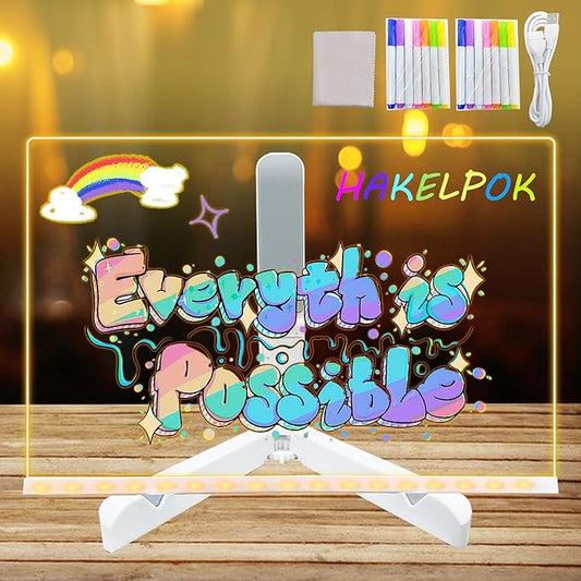 Led Note Board with Colors, 11.8 X 7.9” Acrylic Dry Erase Board with Light, Light Up Dry Erase Board with Adjustable Stand, Led Board White Board with 14 Pen for Office School Home