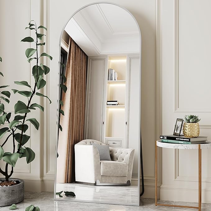 Arched Full Length Mirror,65"x24"Floor Mirror,espejos Grandes para sala Elegantes,Silver Mirror Full Length,Body Mirrors for Bedroom(Silver)