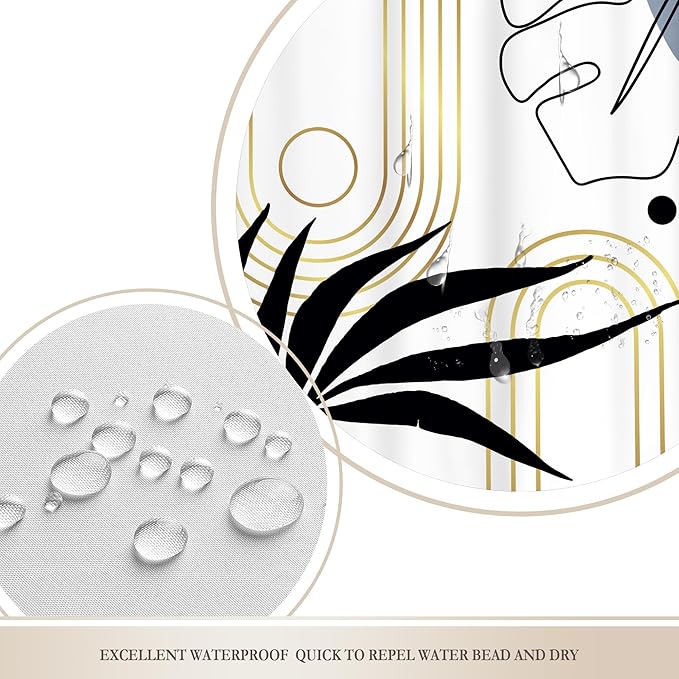 Glawry Abstract Tropical Shower Curtain Chic Boho Plant Palm Leaf Watercolor Blue Simple Minimalist Bathroom Modern Botanical 60Wx72L Inches Bath Accessories Art Home Decor Fabric with Hooks