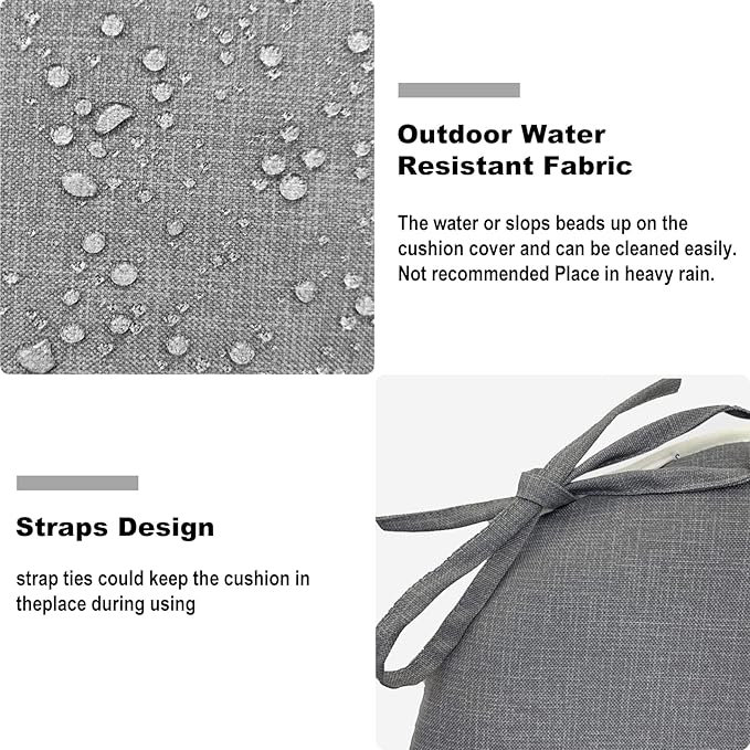Set of 2 Outdoor Chair Cushions with Ties,Water Repellent Patio Chair Pads 17"x 16" for Outdoor Furniture,Round Corner Seat Cushions for Garden Yard Kitchen Textured Gray