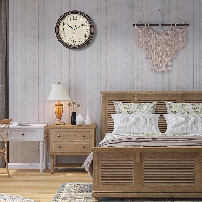 Foxtop 14 Inch Wall Clock Battery Operated Silent Non-Ticking Round Classic Vintage Retro Wall Clock Decorative for Living Room Kitchen Home Office (Bronze)