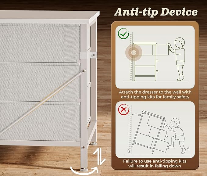 Huuger 78.7 inch Long Dresser for Bedroom, 15 Drawer Fabric Dresser for Closet, Large TV Stand for 65, 75, 85 inch TV, Wide Chest of Drawer with Storage, 78.7" W x 12.9" D x 26.7" H, White