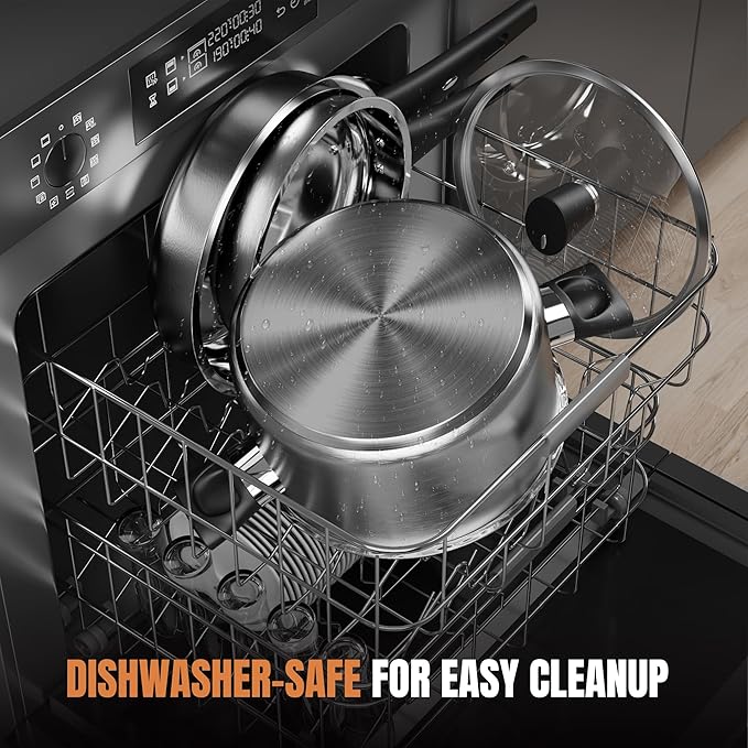 Stainless Steel Cookware Set, 14-Piece Pots and Pans Set, Kitchen Cookware Set with Stay-Cool Handle, Non-Toxic, Dishwasher Safe & Compatible with All Stovetops (Gas, Electric & Induction)