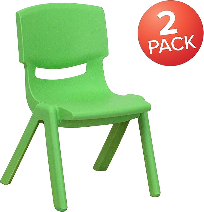 EMMA + OLIVER 2 Pack Green Plastic Stackable School Chair with 10.5" H Seat, Preschool Chair