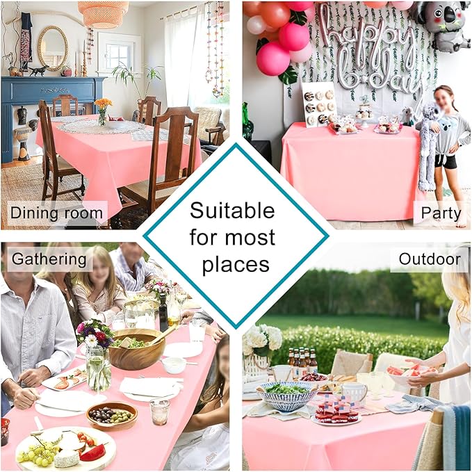 Hiasan Rose Pink Tablecloth for Rectangle Tables - Waterproof Washable Polyester Fabric Table Cloth for Buffect Dining Birthday Party Wedding, 54 x 108 Inch