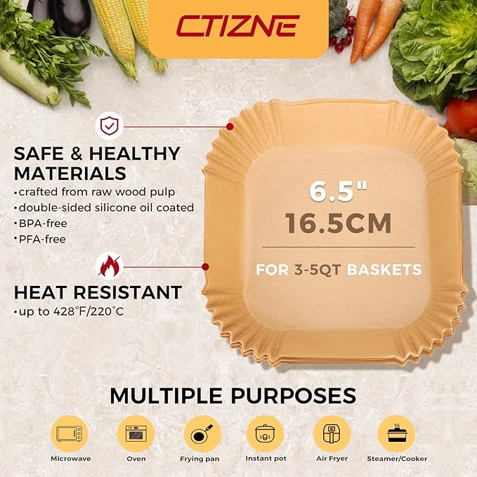 Air Fryer Liners Disposable - 150Pcs 6.5In Square Parchment Paper for Air Fryer Non-Stick Airfryer Basket Liners for Steamer Microwave Oven