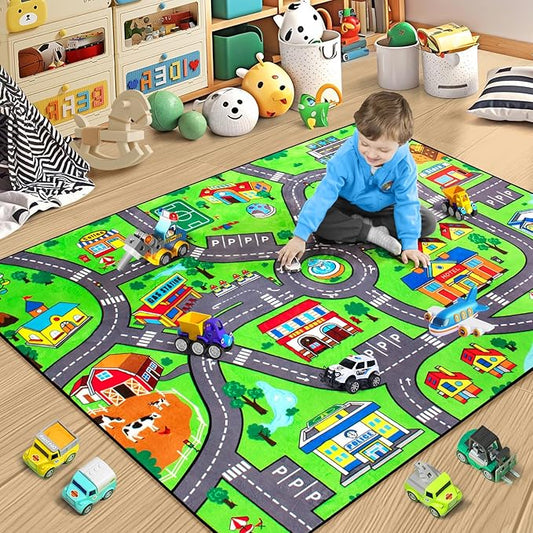 Road Car Rug,City Road Rug for Kids,5x7 Ft Kids Floor Play mat,and Car Carpet Play Mat with Realistic Colors – Perfect for Children and Non-Slip for Classroom,Playroom and Bedroom