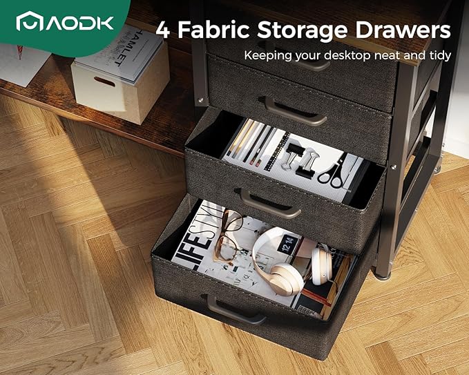 AODK 61" L Shaped Desk with Drawer, Computer Desk with Power Outlets & LED Lights, Reversible Corner Gaming Desks for Home Office Workstation, Office Table with Monitor Shelf, Vintage