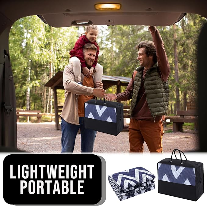 OLANLY Waterproof Outdoor Rug 5x8 ft Clearance, Reversible Outdoor Plastic Straw Rug, RV Mat, Indoor Outdoor Carpet for Patio, Camping, Balcony, Deck, Backyard, Navy & White