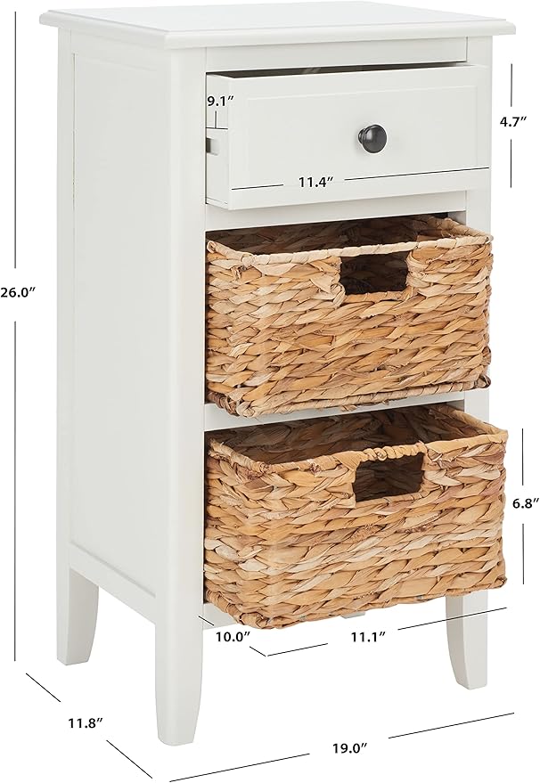 Safavieh Home Collection Everly Drawer , Vintage White 1-Drawer 2 Removable Baskets Side Table