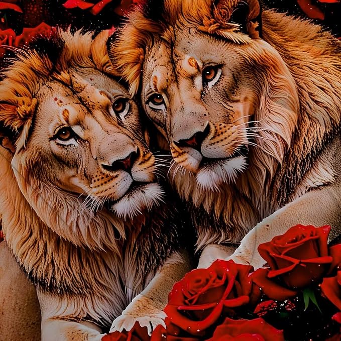 Kids Adults 3D Animal Comforter Set Full, Soft Wildlife Lion Red Rose Print Bedding Set Theme Design Animal Print Bedding Set for Kids Youth Adults, Modern Brown Lion Quilt Cover Decor Room
