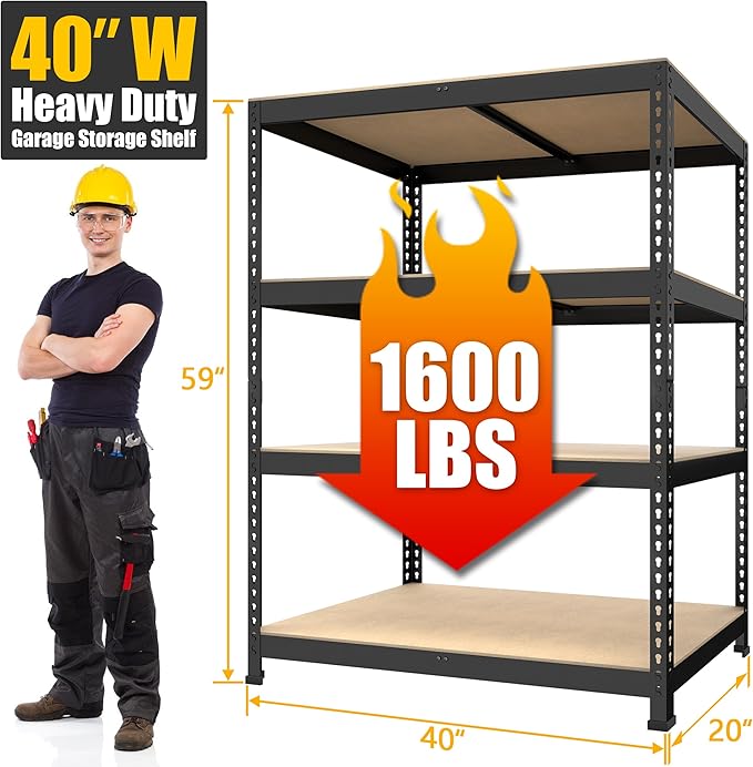 PrimeZone 40" W x 20" D x 59" H Heavy Duty Storage Shelves, 4 Tier Adjustable Garage Shelving Unit, Metal Organizer Shelf Utility Rack for Warehouse Pantry Closet Kitchen, Black, 3 Pack