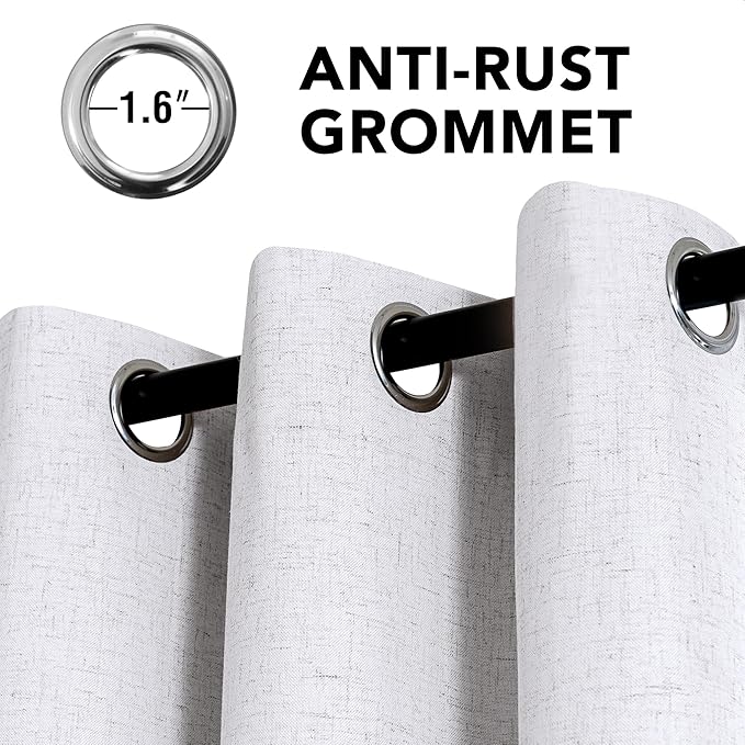 H.VERSAILTEX Linen Curtains 100% Blackout Curtains for Bedroom 84 inch Long Full Light Blocking Nature Linen Blended Window Curtains for Living Room Nickel Grommet (2 Panels, Heathered White)