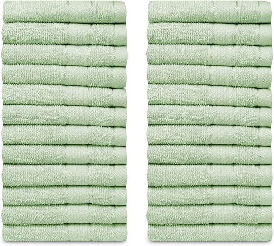 Casa Lino Face Towels & Body Wash Cloths for Showering - 100% Cotton Wash Cloths for Bathroom - Highly Absorbent & Quick Drying Washcloth Set - Cotton Washcloths 24 Pack - 12" x 12" (Light Sage Green)