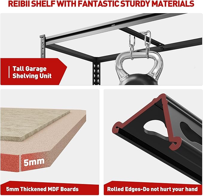 REIBII 2000LBS Garage Shelving Heavy Duty Storage Shelves 72" H Metal Shelving for Garage Shelves Adjustable Metal Shelf for Basement Pantry 35.5" W x 72" H x 15.8" D