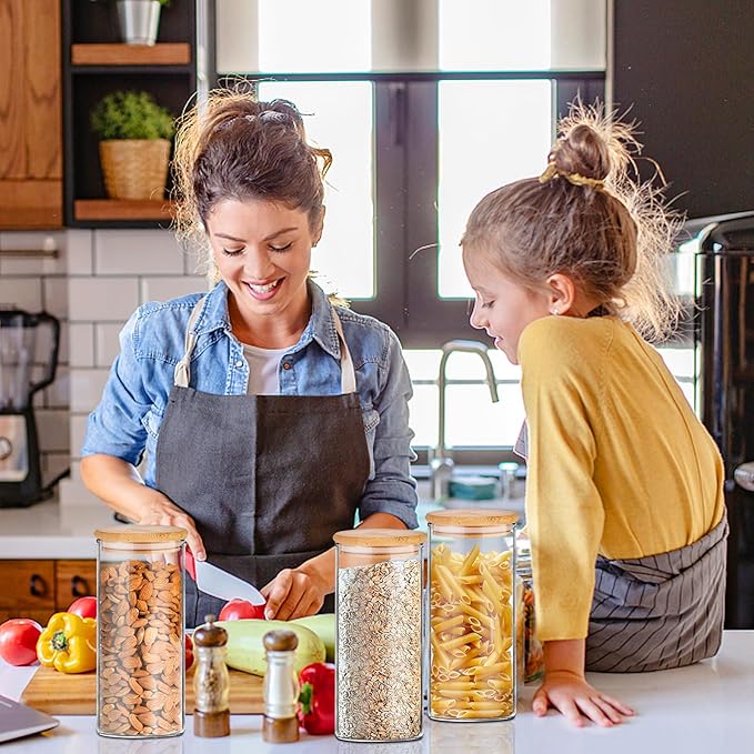 SLifeJars-32 oz Glass Jars with Bamboo Lids 8 pcs Glass Food Storage Containers with Airtight Bamboo Lids, Glass Canisters Stackable Kitchen Pantry bamboo lid for Coffee Beans, Rice, Sugar and More