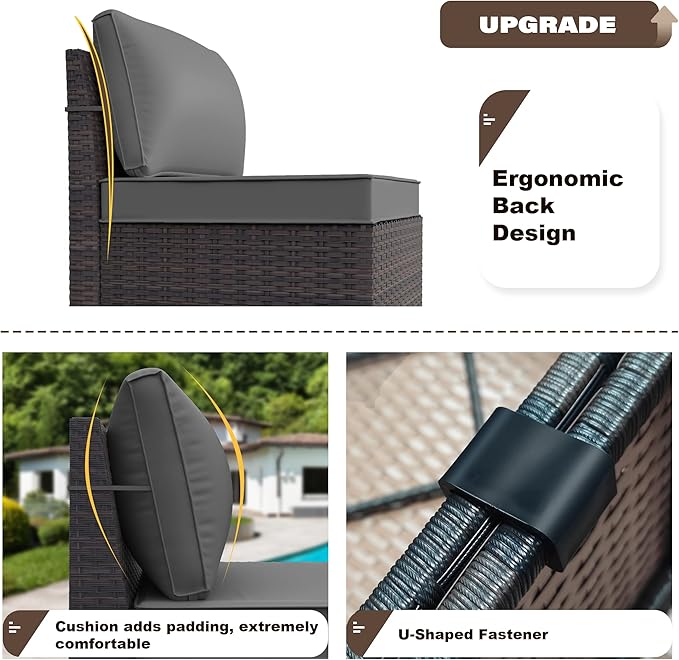 Kurapika 13 Pieces Patio Furniture Set, Rattan Wicker Outdoor Conversation Sets w/43in Propane Fire Pit Table(Grey)