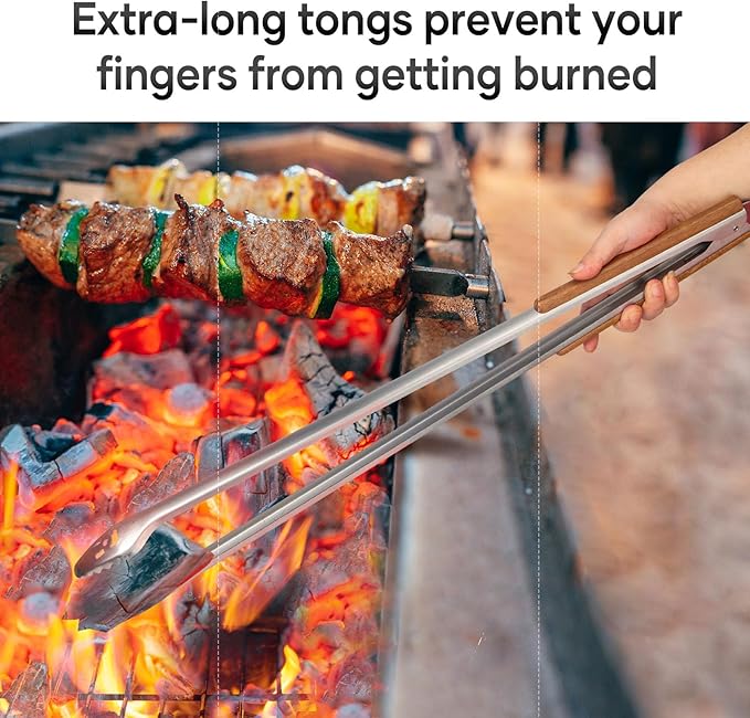 25-Inch Very Long Stainless Steel BBQ Tongs with Extended Luxurious Acacia Handle – Durable and Easy-to-Clean Grilling Tool for Cooking, Kitchen Use, and Outdoor Barbecues