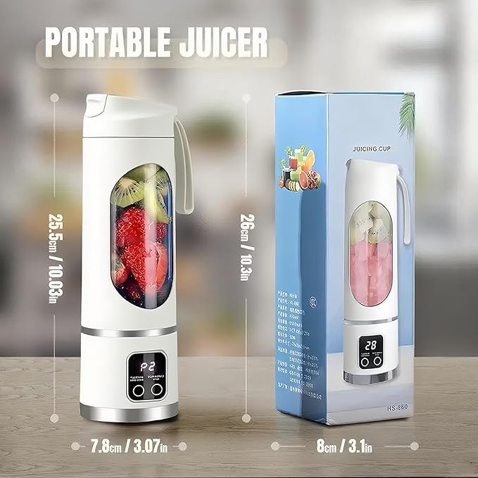 Cordless Blender - Dual 1500mah Battery & 12 Blades | 3-Speed 450ml Portable Blender| For Smoothies, Juicing, Ice Crushing, Travel, Gym
