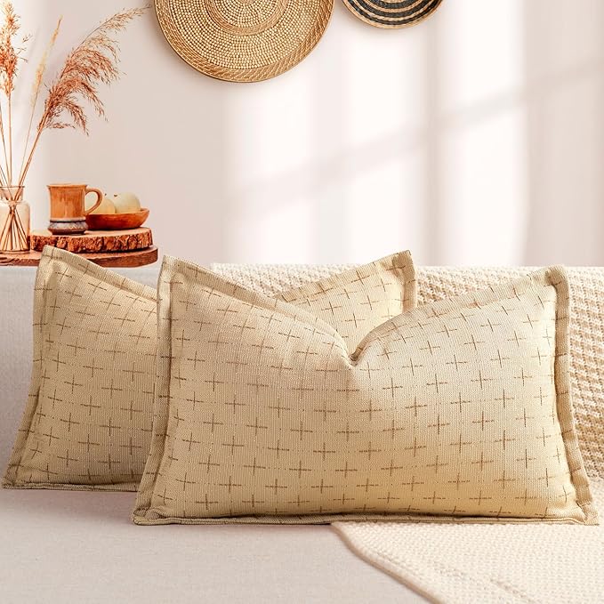 ZWJD 12x20 Pillow Covers Set of 2 Soft Polyester Textured Pillow Covers with Stylish Flange Edge Cozy Farmhouse Throw Pillows for Couch Bed Sofa Living Room