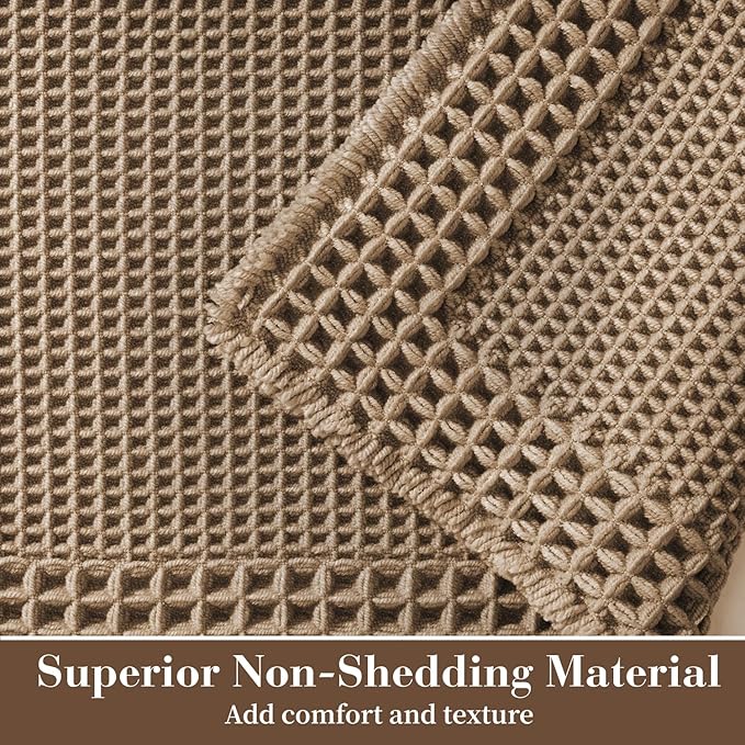 RESARE Waffle Bath Mat for Bathroom, Super Absorbent Bathroom Rugs Non Slip Machine Washable, Ultra Soft Quick Dry Boho Bath Rugs with Tassels for Floor, Upgraded Bordered Design, 24"x36" Brown