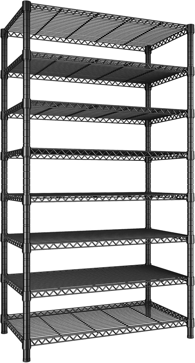 REIBII 8 Tier Metal Shelving 75"H Storage Shelves Tall Wire Shelving Unit Adjustable Detachable Storage Shelves for Laundry Pantry Kitchen Commercial school 1040LBS Storage Rack 75"H X 35"W X 14"D