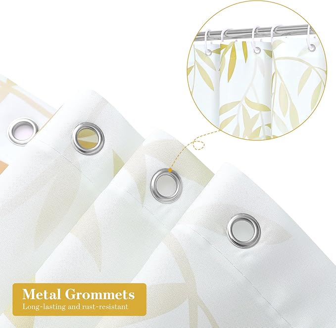 MitoVilla Yellow Fall Eucalyptus Shower Curtain, Plant Leaves Fabric Cloth Shower Curtains for Rustic Vintage Bathroom Decor, Modern Chic Botanical Shower Curtain, 72x72