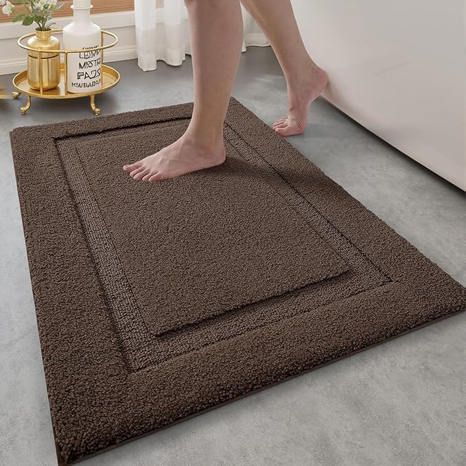 LUMI Ultra Soft Bathroom Rugs Non Slip with Rubber Backing, Absorbent Washable Bath Mat Quick Dry, Upgraded Premium Microfiber Plush Carpet for Bathtub and Shower Floor, Brown, 24x36