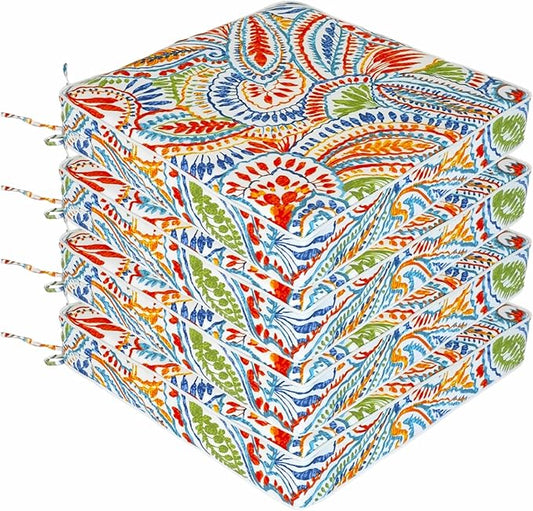 Outdoor Chair Cushions 19 x 19 Inch Set of 4 Water Resistant Seat Cushions with Ties, Outdoor Cushions for Patio Furniture with 3-Year Fade Resistant
