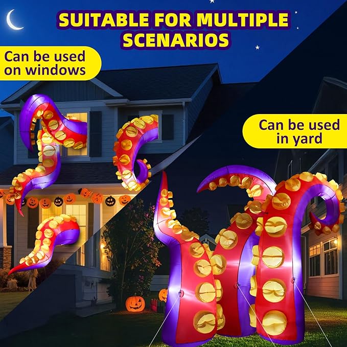 Max Fun 4pcs Halloween Inflatables Octopus Tentacles Outdoors Decorations with LED Lights Built-in Blow Up Yard Decoration for Outdoor Garden Lawn (8FT- Halloween Inflatables Octopus Tentacle)
