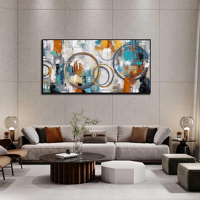 Abstract Wall Art For Living Room Large Size - Modern Wall Art For Bedroom - Black Framed Wall Art for Office Size 29" x 59"