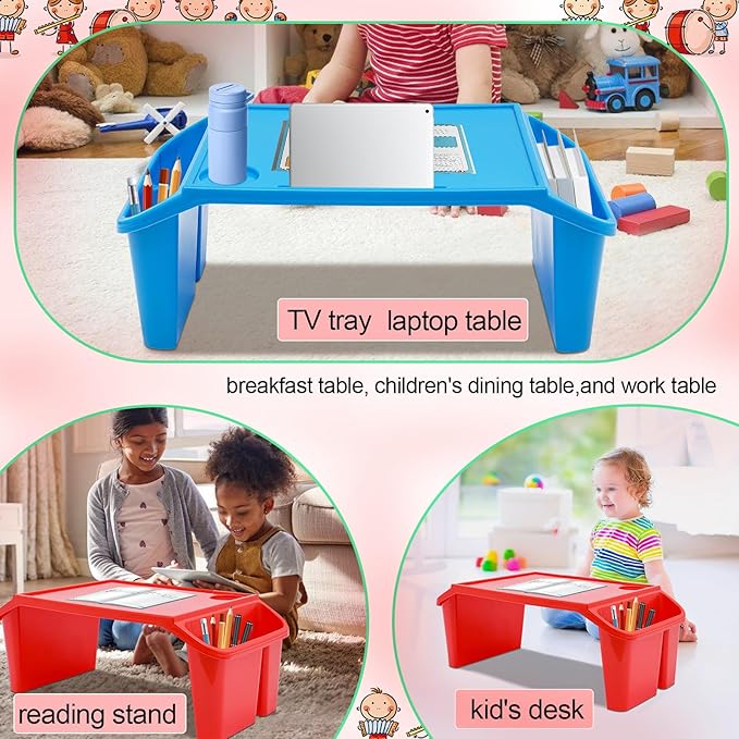 Set of 4 Kids Lap Desk Tray, Portable Activity Table, Plastic, Stackable for Drawing, Writing, Eating, Classroom, 21.65" L x 11.8" W x8.46 H, Multicolor