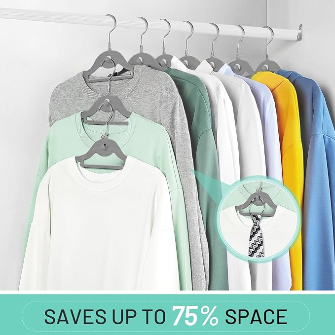 Velvet Hangers 30 Pack, STOPKLAS Grey Clothes Hangers Non Slip Felt Hanger with 360° Swivel Hook, Thin Hangers Space Saving, Heavy Duty Closet Hanger for Clothes, Coats, Suits, Dress, Pants