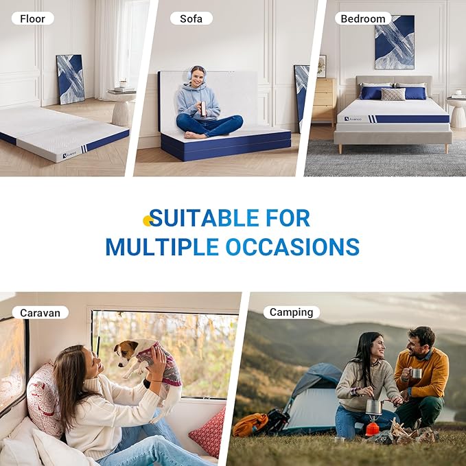 Avenco Folding Mattress Single, Trifold Mattress 4 Inch Memory Foam for Guest Room/Caravan/Camping/Travel, Portable with Removable Cover & Non-Slip Bottom