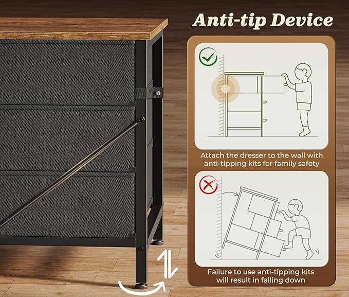 Huuger 78.7 inch Long Dresser for Bedroom, 15 Drawer Fabric Dresser for Closet, Large TV Stand for 65, 75, 85 inch TV, Wide Chest of Drawer with Storage, 78.7" W x 12.9" D x 26.7" H, Rustic Brown