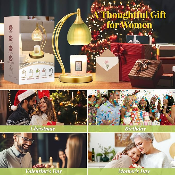 Candle Warmer Lamp, Electric Candle Warmer with Timer Dimmer - Candle Lamp Warmer for Scented Jar Candles, for Housewarming Gifts New Home Decor (Green)