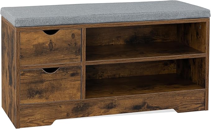 WelFurGeer Shoe Bench Entryway with Storage, Shoe Rack with Bench, Entryway Bench with Shoe Storage, Entryway Shoe Bench with Cushion, Brown + Gray