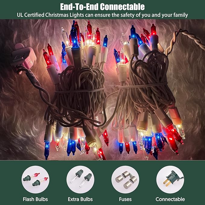 Red White Blue 4th of July Patriotic Day Decorations Lights 100 Count Mini String Lights with White Wire for Outdoor Indoor Christmas ,Holiday,Party, Independence Day Decor,UL Certified (21feet)