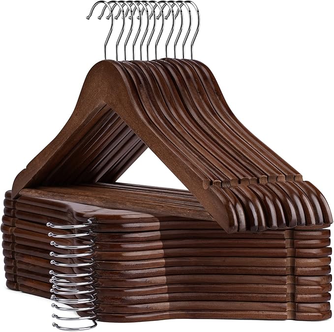 Wooden Hangers - 20 Pack - Clothes Hanger for Daily Used,Heavy Duty Wood Hangers with Precisely Cut Notches,Coat Hanger for Closet, Clothes Hangers for Shirt Suit Dress (Walnut)